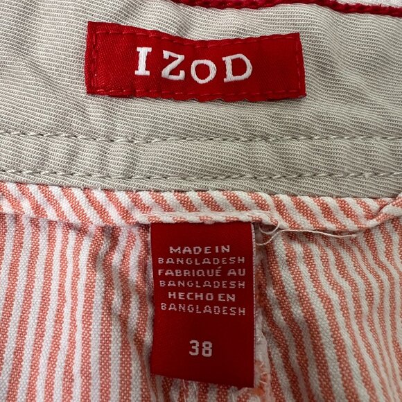 $50 IZOD Seersucker Shorts Mens 38 PinkWhite Stripe Cotton Preppy Casual Coastal - Picture 2 of 7
